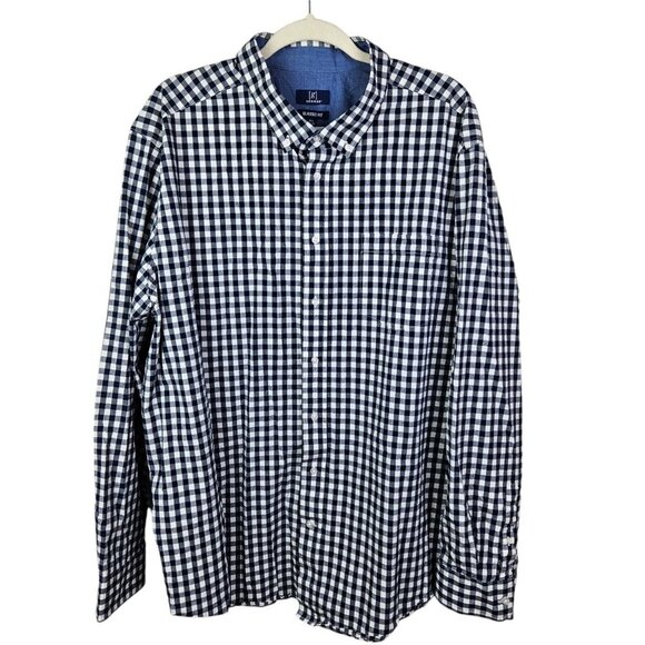 [g] George Classic‎ Fit Button-Up Shirt Men's Size 3XL Long Sleeve Check Navy - Picture 1 of 10